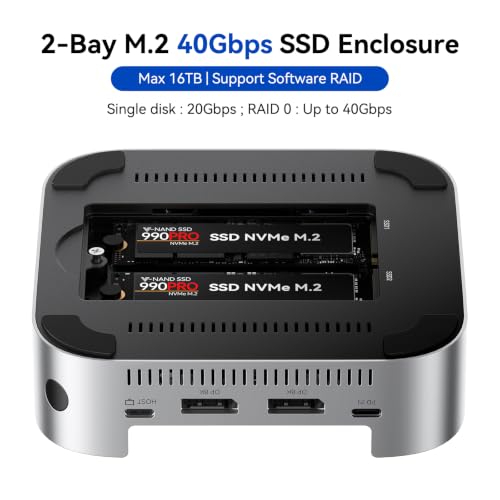 ACASIS 40Gbps Mac mini M4 Dock & Stand with Dual-Bay NVMe SSD Enclosure | Aluminum DP Hub for Mac mini M4 and M4 Pro 2024, 4K60Hz DP, 3X10G USB A, PD 30W, SD/TF 4.0, Support Dual SSD B+M M-Key