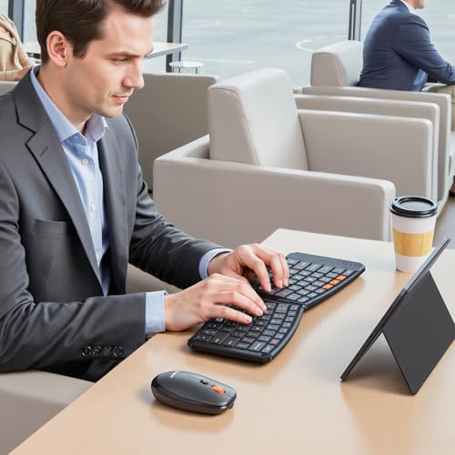 MEETION Foldable Keyboard and Mouse, Portable Bluetooth Combo | Ultra-thin folding wireless keyboard and mouse for business travel, compatible with Windows, Mac, iOS and Android devices