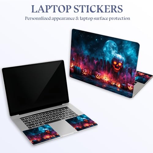 Universal Laptop Skin Sticker Decal,15.6 Inch Laptop Vinyl Cover for 13" 14" 15.6" Laptop,Scratch-Resistant Waterproof Protector Wrap,Reusable with Wrist Pads,Skull Pumpkin Night - color: Skull Pumpkin Night