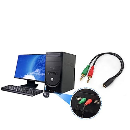 NUOBESTY Female to Dual Male Headset Adapter Cable Audio Splitter for Headphones Microphone Compatible with Laptop and Mobile Devices Durable Stereo Converter