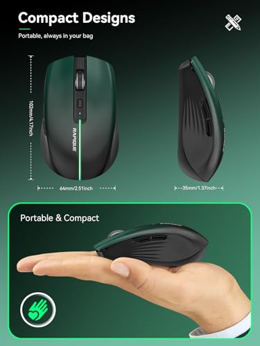 RAPIQUE Bluetooth Wireless Mouse, Bluetooth 5.1 & 2.4G, Green-to-Black | USB-C Rechargeable, Silent Click, 3-Device Switching, Ergonomic 6-Button for Windows/macOS/Android/iOS/Laptop/MacBook - color: Green Gradient