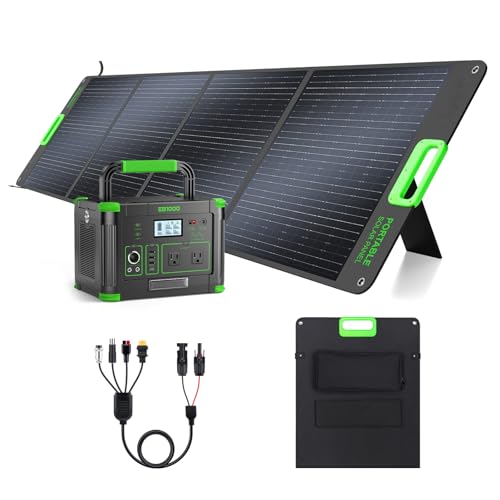 1000W Portable Power Station & 200W Foldable Solar Panel Generator Kit | Pure sine wave AC, PD 60W USB-C, wireless charge, SOS light, triple charging for camping RV blackout backup - color: Dark Green