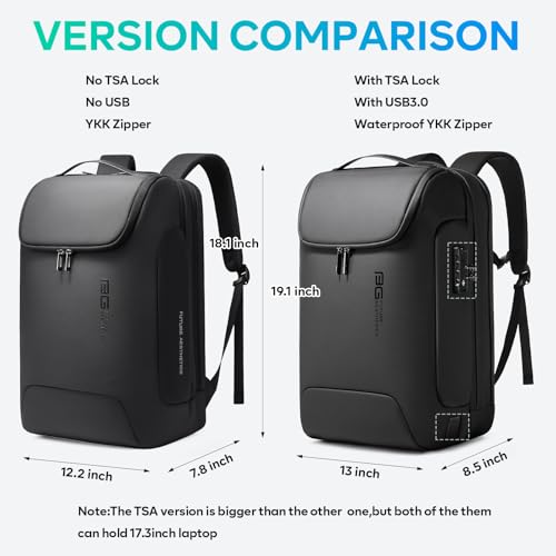 BANGE Men's Anti-Theft Backpack,Waterproof Fashion Travel Backpacks,High Tech Backpack with USB3.0 Charging Port,Business Laptop Backpack Fits 17.3 Inch Notebook… - color: Black, size: With Lock+USB