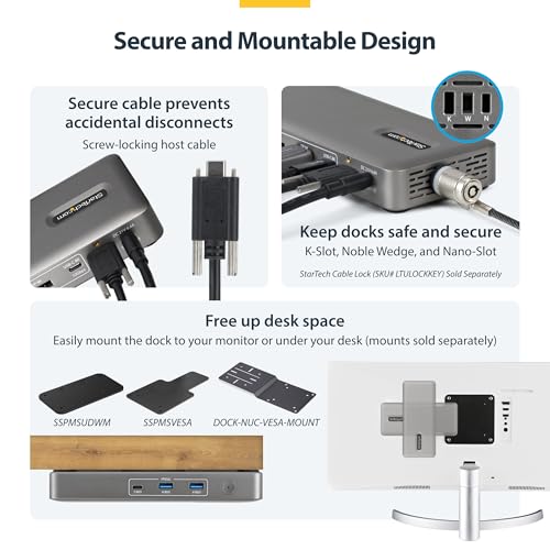 StarTech Driverless USB4 Dock, Dual 4K 144Hz for Mac and Windows, 100W | Universal USB-C dock, M4 and M5 MacBook, Plug-and-play, Single 8K 60Hz DisplayPort, 2.5GbE, Lock slot