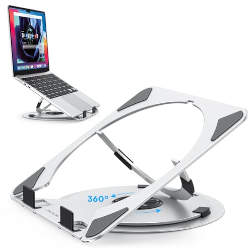 OMOTON Portable Laptop Stand for Desk, Ergonomic Computer Stand with 360° Rotating Base, 5-Level Adjustable Aluminum Foldable Mount, Compatible for 10-15.6" Laptops