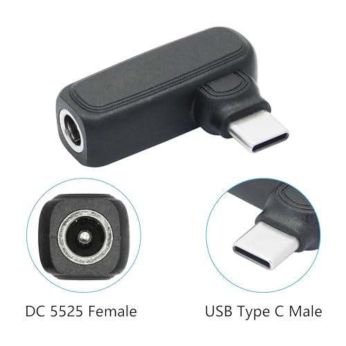 90 Degree 100W DC 5.5mm x 2.5mm Power Adapter, Input 15 - 20.5V, PD Chip | Right Angle DC 5525 Female to USB Type C Male PD Plug, Built in PD Intelligent Chip Quick Identification V/A, for USB C Port - style: DC 5525 Female to USB Type c Male - 100W