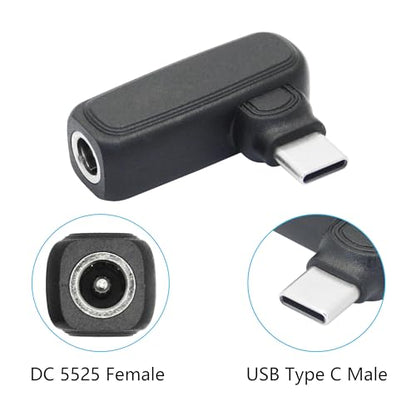 90 Degree 100W DC 5.5mm x 2.5mm Power Adapter, Input 15 - 20.5V, PD Chip | Right Angle DC 5525 Female to USB Type C Male PD Plug, Built in PD Intelligent Chip Quick Identification V/A, for USB C Port - style: DC 5525 Female to USB Type c Male - 100W