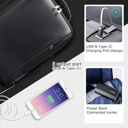 BOPai Business Smart 15.6 Inch Laptop Backpack Convertible Expandable Anti-Theft USB Charging Multi-Functional Travel Professional Work Office Men Commuter Large Black With Bottle Holder Waterproof - color: Black2