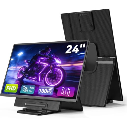 Large Portable Monitor 24 inch - 1080P FHD 100Hz Travel Monitor, 125% sRGB IPS Laptop Screen Extender, VESA Compatible, Height Adjustable Detachable Stand with USB-C HDMI for Work Gaming Office Home - size: 24 inch FHD