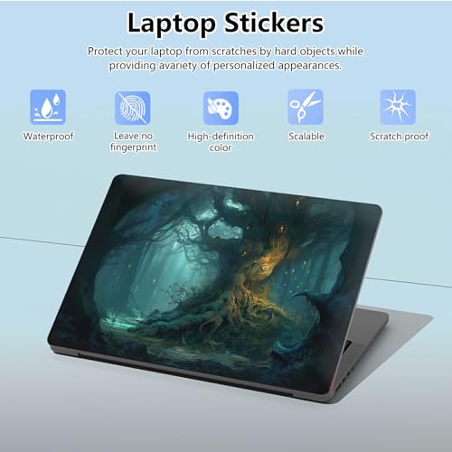 Universal Laptop Skin Sticker with 2 Wrist Pad Skins, Waterproof Scratch Resistant Vinyl Laptop Cover Decal, Cut to Fit for 11–15.6 Inch MacBook HP Dell Lenovo, Fantasy Forest - color: Fantasy Forest