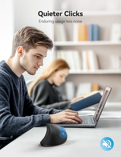 TECKNET Ergonomic Mouse with Jiggler, Bluetooth Wireless Vertical Mouse, 4800DPI Rechargeable Carpal Tunnel Mouse, Undetectable Random Movement Keeps Computers Awake for PC, Laptop, Mackbook - color: Dark Grey
