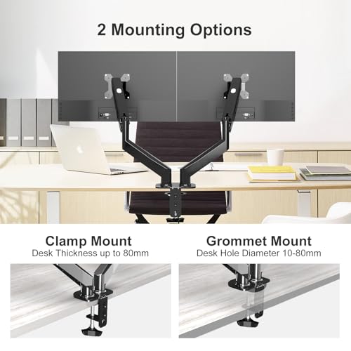 AEONS Dual Monitor Stand up to 32 inches Screen, Load-Bearing Max 22 lbs Each Gas Spring Pneumatic Arm, Adjustable Dual Monitor Mount, Max VESA 100x100mm, Black - style: Dual Gas Arm, Black