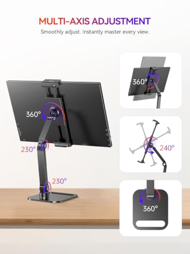 UPERFECT Portable Monitor & Tablet Stand, Heavy-Duty Carbon Steel Mount | Adjustable Clamp, Fits 4.7–19" Devices, 360° Rotation, Foldable Desk Mount for iPad, Phone, Tablet & Travel Use - size: 19 inch