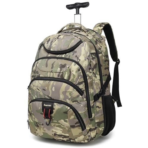 Boavan Rolling Backpack,17 inch Water Resistant Wheeled Backpack,Carry on Luggage Business Bag, Overnight College Computer Bag Trolley Suitcase for Men Women Adults to Travel - color: Army Camo, size: 17.3 inches