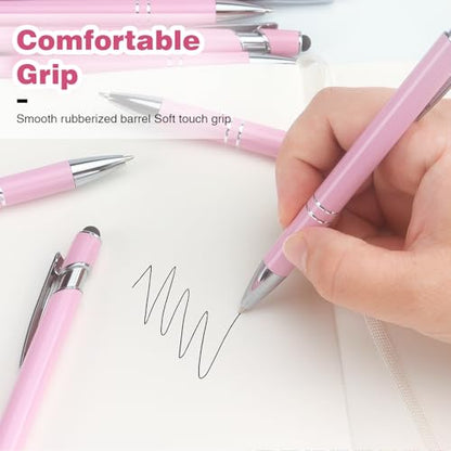 Bribobo 8 Pack Ballpoint Pen 2-in-1 Pen with Stylus tip, 1.0 mm Black Ink | Metal Stylus Pen for Touch Screens - color: 8 Pink