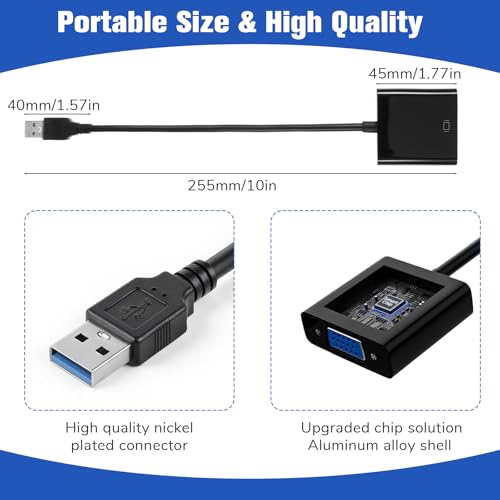 USB to VGA Adapter for Monitor, VGA to USB 3.0/2.0 Converter | 1080P Multi-Display Video Cable for Laptop, Desktop, HDTV, Monitor, Projector, Suitable for WIN7, WIN8, Vista