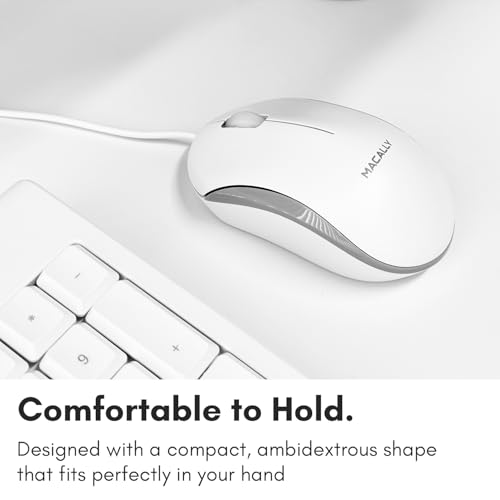 Macally Full Size USB Wired Mac Keyboard and Mouse Combo - Compatible Ergonomic Apple Keyboard and Mouse with Shortcuts and Number Keypad for Mac mini Pro, iMac Computer, MacBook Pro Air Laptops
