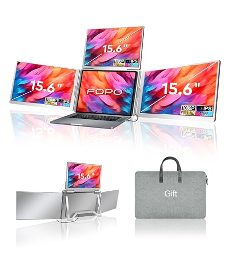 15.6" Laptop Screen Extender Monitor Portable, Quad Monitor, Just 1 Cable for 3 Screens, FHD 1080P IPS Laptop Extender Compatible with Wins/Mac for 13.6" ~ 17.3" Laptops