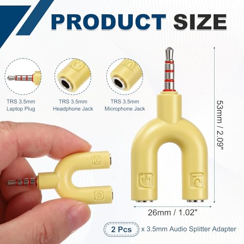 MECCANIXITY 2Pcs Headset Mic Splitter Adapter, 3.5mm Male to Dual Female Y Splitter Microphone and Audio Jack Adapters for PC Laptop Smartphone, Yellow - color: Yellow