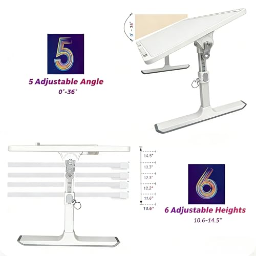 Foldable and Adjustable Laptop Bed Table with Hidden Drawer, Cup Holder, USB Voice-Controlled Night Light, White 23.6"x15.7", Suitable for Working, Gaming, and Other uses on Bed and Sofa - color: White