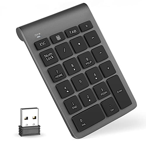 Foloda Number Pad for Laptop, 10 Keys USB Number Numeric Keypad Numpad, 22 Keys Wireless Numberpad Keyboard Laptop Accessories for PC Desktop Surface Pro Notebook - color: Grey
