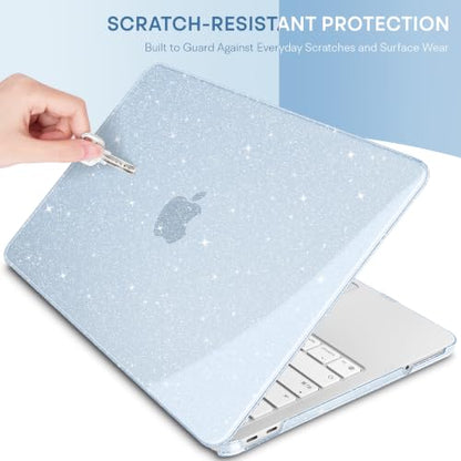 May Chen Compatible with MacBook Neo 13 inch Case 2026 Model A3404, Plastic Hard Shell,Keyboard Cover,Screen Protector,Dust Plug, for MacBook Neo 13" with A18 Pro Chip, Glitter Blue - color: Glitter Blue
