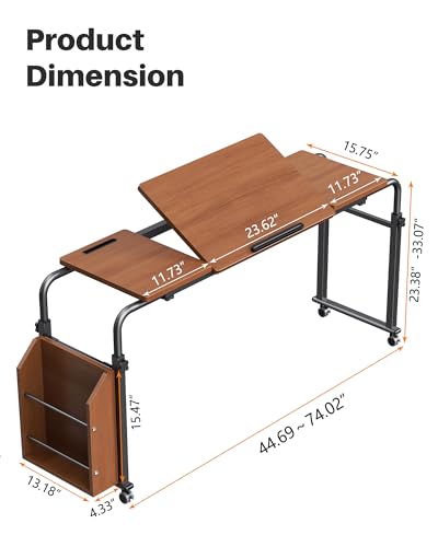 Laptop Desk for Bed,6-Angle Adjustable Overbed Table with Wheels,Adjustable Height and Length Bed Table for Laptop with Side Bookshelf,Standing Desk,Over Bed Desk for Working Hospital Home (Oaken) - color: Oaken