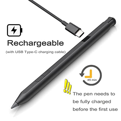 MPP 2.0 Tilt Stylus Pen for HP Active Rechargeable Tilt Pen MPP 2,Black | Compatible HP Omnibook X Flip/Envy X360/Pavilion X360/Specter X360 Magnetic Barrel, with 4096 Levels Pressure&Erase Function - color: Black