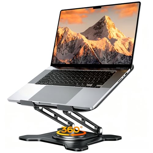 JCZT 360° Rotating Laptop Stand for Desk, Metal Foldable Laptop Riser Black | Ergonomic Portable Adjustable Laptop Stand, Ventilated Cooling Notebook Holder for MacBook Air Pro, All 10-16'' Laptops - color: Black