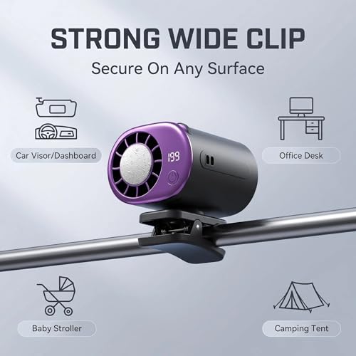 2026 Car Clip On Air Conditioner Fan with Semiconductor Cooling, 199 Speeds Adjustable, LED Display, 360° Rotation, USB Rechargeable Portable Personal Cooler for Office Umbrella Bike Beach