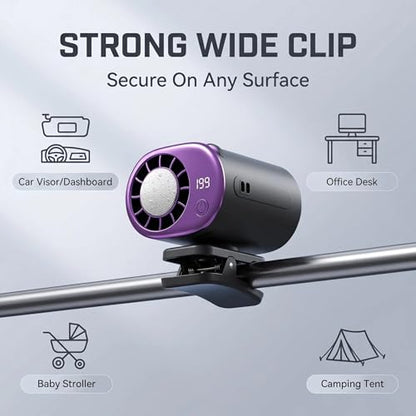 2026 Car Clip On Air Conditioner Fan with Semiconductor Cooling, 199 Speeds Adjustable, LED Display, 360° Rotation, USB Rechargeable Portable Personal Cooler for Office Umbrella Bike Beach