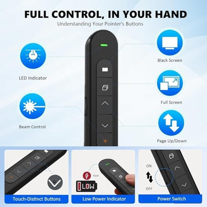 Presentation Clicker for Powerpoint Presentations, Black, A | Long-Range Wireless Presenter Remote, Magnetic USB Receiver, PowerPoint Clicker Compatible with Windows/Android/macOS/Linux - color: Black