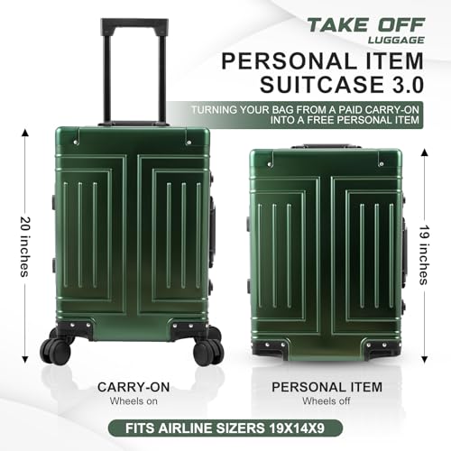 All Aluminum Carry On Luggage，Cut from Whole Aluminum Sheet，22x14x9 Airline Approved ，（3rd Generation，Premium Metal zipperless suitcase ） (green, 20inch) - color: green, size: 20 inch