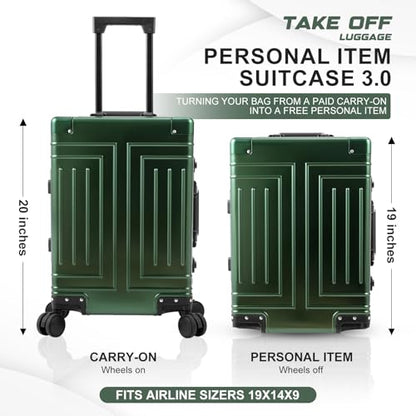 All Aluminum Carry On Luggage，Cut from Whole Aluminum Sheet，22x14x9 Airline Approved ，（3rd Generation，Premium Metal zipperless suitcase ） (green, 20inch) - color: green, size: 20 inch
