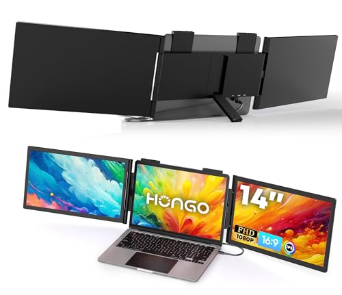 HONGO Laptop Screen Extender -Portable Monitor with Dual Screen 14" -Laptop Monitor Extender Compatible with Windows Mac for Travel Work Fits 14"-16" Laptops - color: A7-14" Dual-Black