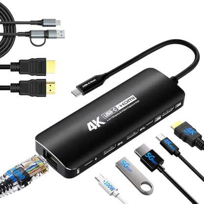 Guermok USB-C Capture Card Dock for Switch 2 & Steam Deck, 4K60 & 1080P120 | 4K@60 FPS HDMI Display & USBC Video Capture for OBS, PD100W, Ethernet, USB 3.0 Hub for Gaming Handhelds & Broadcast (Black)