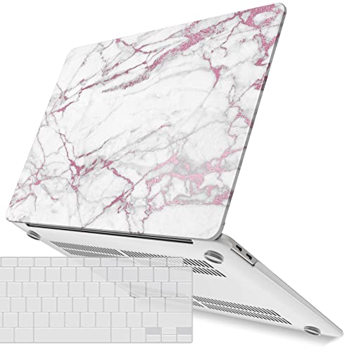 IBENZER Compatible with New MacBook Air 13 inch Case 2022 2021 2020 M1 A2337 A2179 A1932, Plastic Hard Shell Case with Keyboard Cover for Mac Retina Display with Touch ID, Pink Marble, MAT13-PKMB+1 - color: Pink Marble