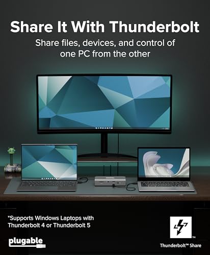 Plugable Thunderbolt 5 Docking Station for MacBook Pro and Windows, 140W Charging, Dual 6K@60Hz Mac, Dual 8K Windows, 80/120Gbps, 3X Thunderbolt 5 Ports, 2.5GbE, Driverless (TBT-UDT3)