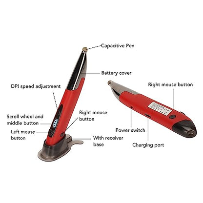 Wireless Pen Mouse, Rechargeable 2.4G Dual Mode Handwriting Stylus with Touch Head for PC Laptop iOS (Red) - color: Red