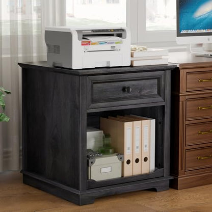REDAYFUR Lateral File Cabinet 3 Drawer File Cabinet with Charging Station, Printer Stand with Open Adjustable Storage Shelves, Lateral Filing Cabinet for Home Office, Black - color: Black