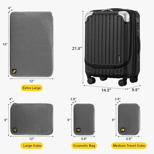 LEVEL8 Grace Carry On Luggage Airline Approved, 20 Inch Expandable Hardside Carry On Suitcase With Wheels, Abs+Pc Small Luggage with Tsa Lock, Black, 20-Inch - color: Black, size: 20 Inch + 4PC