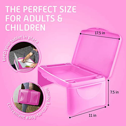 MAVOCRAFT Foldable Kids Lap Tray with Storage - Portable Lap Desk Kids & Adults - Kids Lap Desk for Breakfast in Bed, Serving Tray, Car Desk & Gaming (Pink) - color: Pink