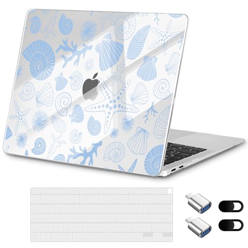 for MacBook Air 13 inch Case 2020 M1 A2337 2019 2018 Release– Fashionable Lightweight Floral Design Transparent HD Clear Laptop Shell, with TPU Keyboard Cover & OTG Adapters, Shell - color: Shells and Conches