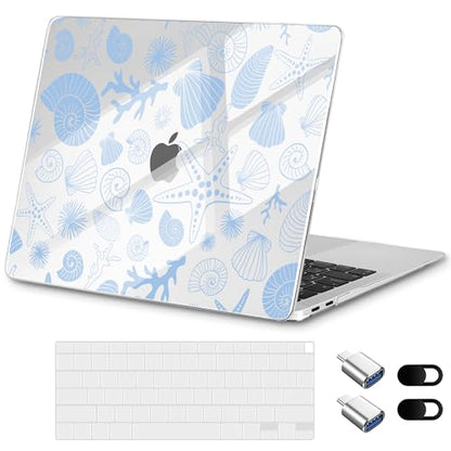 for MacBook Pro 13 inch Case 2022 M2 A2338 2020 Release– Fashionable Lightweight Floral Design Transparent HD Clear Laptop Shell, with TPU Keyboard Cover & OTG Adapters, Shell - color: Shells and Conches