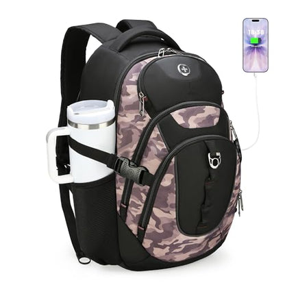 Swissdigital Design Laptop Backpack with USB Charging Port, Travel Backpack Fits 15.6 inches Computer, 31L College School Backpack for Men, Khaki Camo | SD803-94 - color: Khaki Camo
