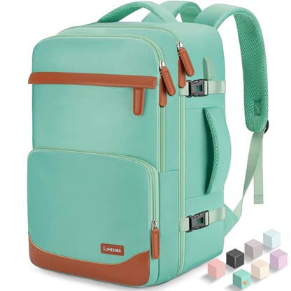 40L Travel Backpack, Flight Approved Carry On Laptop Backpack | Water-resistant, Personal Item Travel Bag, Fits 15.6/17.3 inch Laptop, Hiking, Camping, Business, Commute, Men & Women - color: Green, size: Large