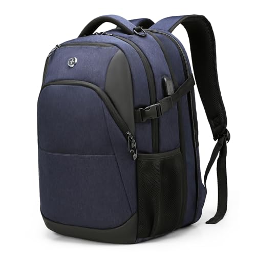 Swissdigital Design Backpack for Men & Women Fit 17 Inch Computer SD1671-12 | Travel Laptop Backpack,College Bag, Business Backpack, with USB Charging Port,RFID Protetion Pocket, 35l Expandable, Blue - color: Blue, size: 17 Inches