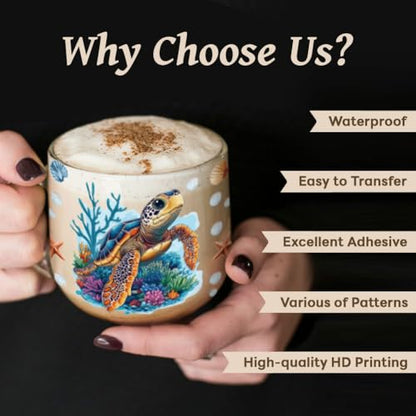 UV DTF Cup Wraps Transfer Stickers Marine Life Pattern, 10 Sheets Waterproof Custom Vinyl Transfer Sticker 16oz Coffee Glass Cup Tumbler Bottle Mug Decals for Men Women | Waterproof UV DTF Stickers, Custom Vinyl Decals for 16oz Coffee Cups Tumblers Bottle