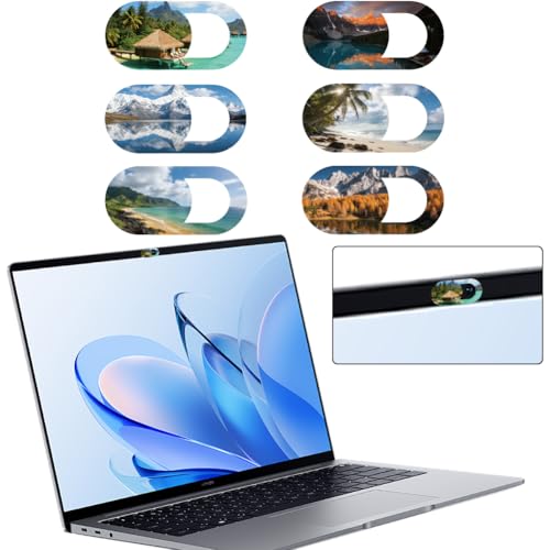 6Pcs 6 Styles Scenery Laptop Camera Cover Slide Beach Privacy Guard Accessories, Phone Front Camera Blocker 0.04 Inch Ultra Thin for Desktop Computer Tablet Notebook Mini PC Office Use - color: Scenery