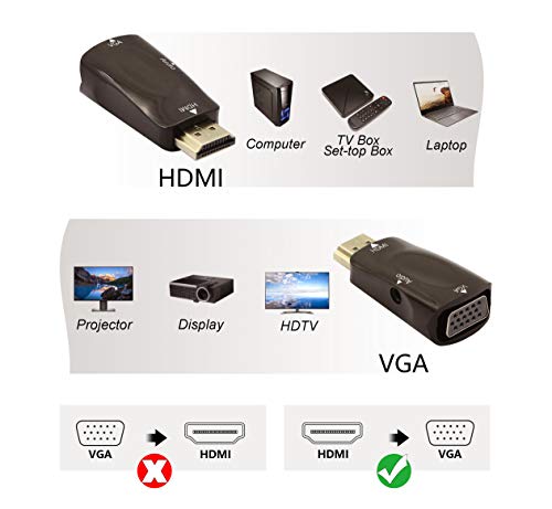 YACSEJAO HDMI to VGA Adapter，1080P HDMI Male to VGA Female Converter with Audio Compatible with Monitor, Laptop, Computer, PC, Desktop, Projector, HDTV, Chromebook, Ultrabooks and More